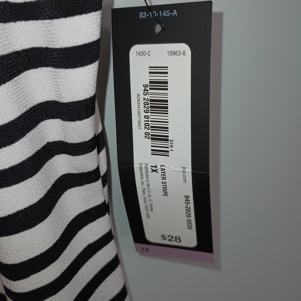 Worthington Black and White Striped Blouse 1X - Picture 4 of 9